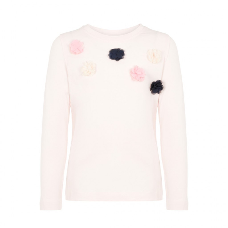 Блуза от органичен памук с пришити цветенца за момиче бледо розова  127973