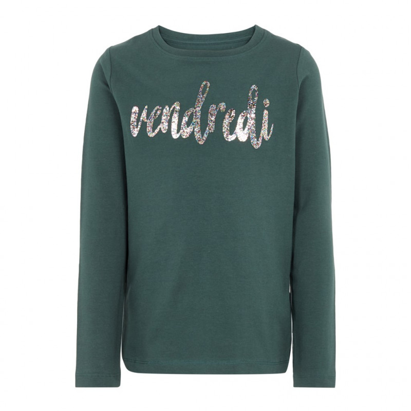 Блуза от органичен памук с надпис Vendredi за момиче зелена  127985