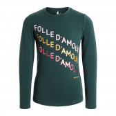 Блуза от органичен памук с надпис Folle d'amour за момиче зелена Name it 127991 