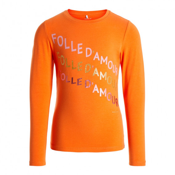 Блуза от органичен памук с надпис Folle d'amour за момиче оранжева Name it 127994 