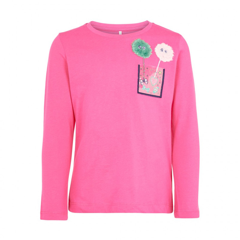 Блуза от органичен памук с апликация за момиче розова  128003