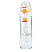 Стъклено шише за хранене, с биберон M, 0-6 месеца, 240 мл, цвят: бял NUK 12807 