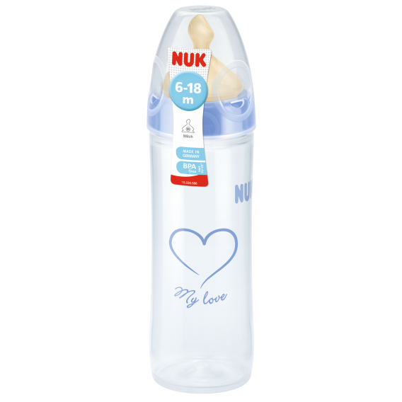 Полипропиленово шише за хранене, с биберон M, 6-18 месеца, 250 мл, цвят: бял NUK 12811 