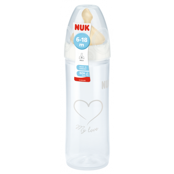 Полипропиленово шише за хранене, с биберон M, 6-18 месеца, 250 мл, цвят: бял NUK 12813 3