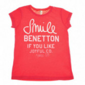 Памучна тениска за момиче розова Benetton 130443 