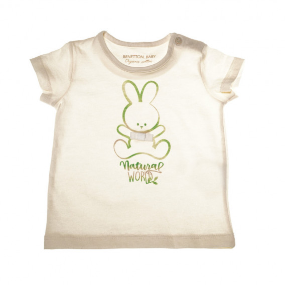 Памучна тениска за бебе бежова Benetton 130631 3