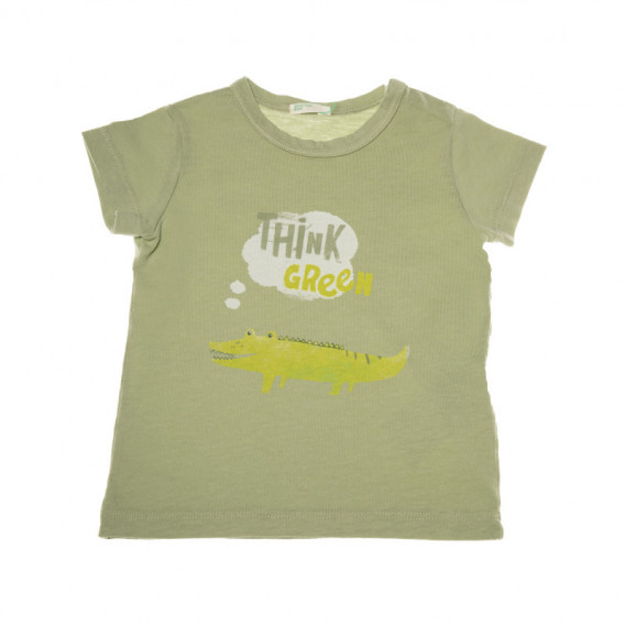 Памучна тениска за бебе за момче зелена Benetton 130632 