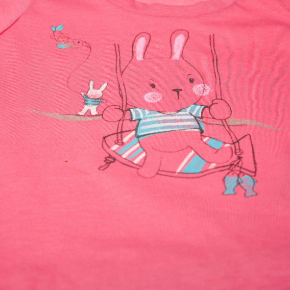 Памучна тениска за бебе за момиче розова Benetton 130658 3