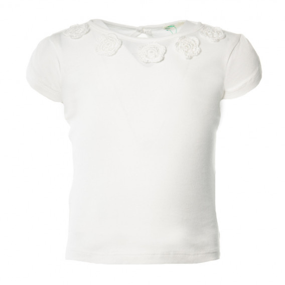 Памучна тениска за бебе за момиче бяла Benetton 130755 