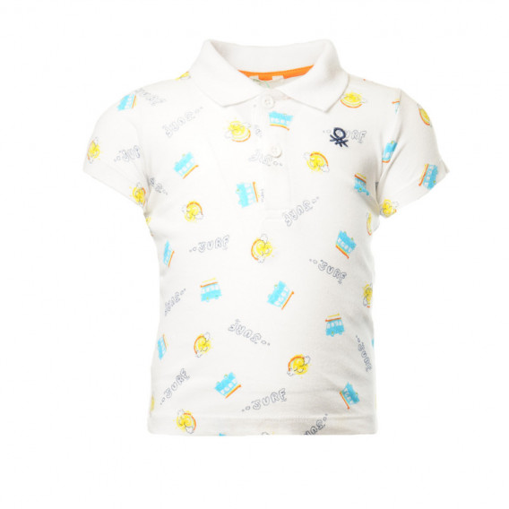 Маркова памучна тениска за бебе с яка и щампа за момиче, бяла Benetton 130832 