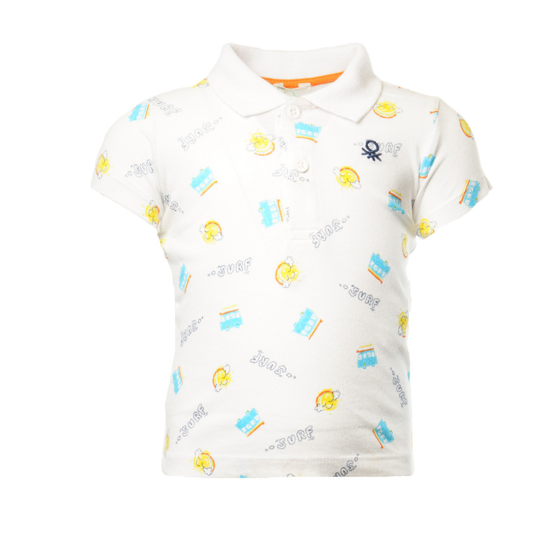 Маркова памучна тениска за бебе с яка и щампа за момиче, бяла  130832