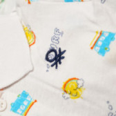 Маркова памучна тениска за бебе с яка и щампа за момиче, бяла Benetton 130834 3