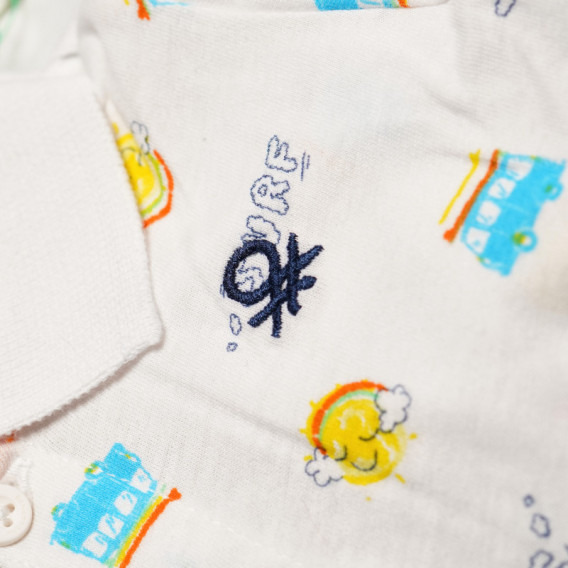 Маркова памучна тениска за бебе с яка и щампа за момиче, бяла Benetton 130834 3