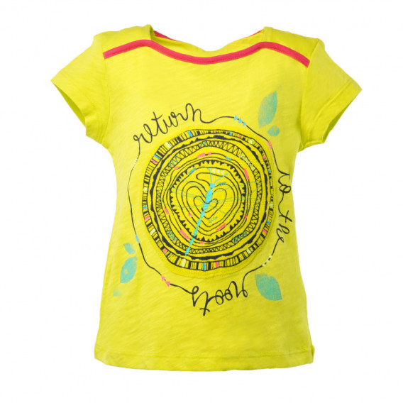 Памучна тениска за момиче жълта Benetton 131114 