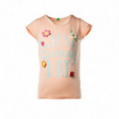 Памучна тениска за момиче розова Benetton 131138 