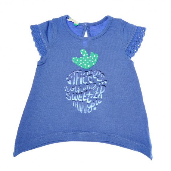 Памучна тениска за бебе за момиче синя Benetton 131204 