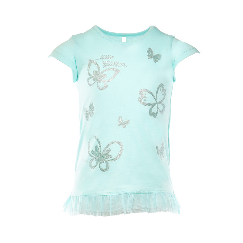 Памучна тениска за момиче с пеперуди, синя  131233