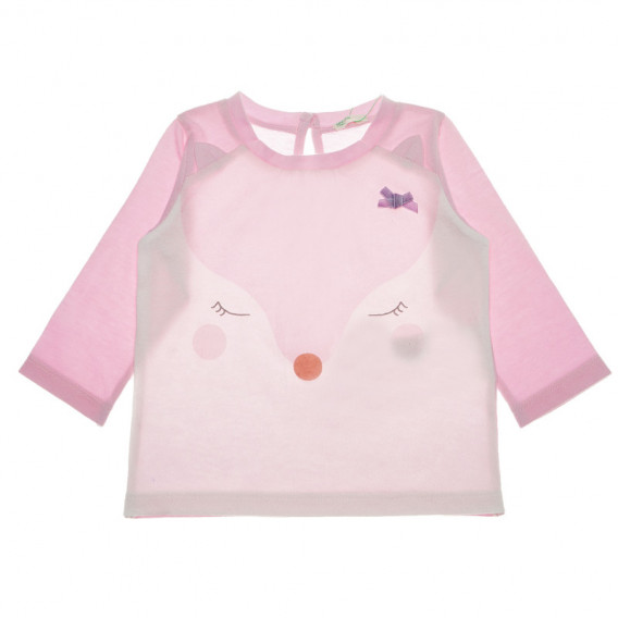 Памучна блуза с дълъг ръкав за бебе за момиче розова Benetton 131328 2