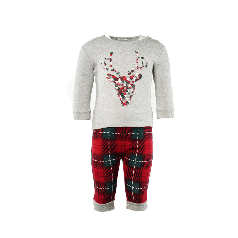 Памучна пижама за бебе в сиво и червено  131332