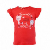 Памучна тениска за бебе за момиче червена Benetton 131464 