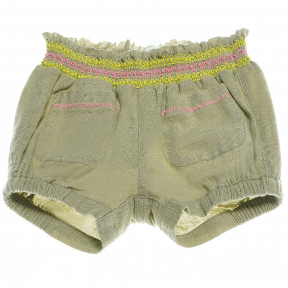 Памучни къси панталони за бебе за момиче зелени Benetton 131674 