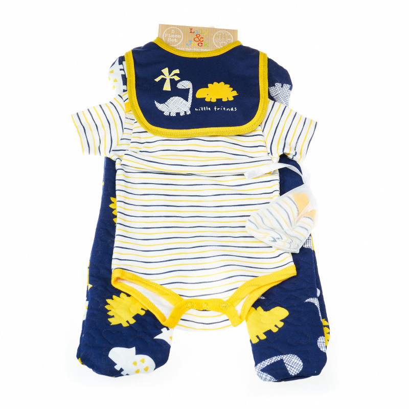 Комплект за бебе момче от 5 части в жълто и синьо на динозаври  13314