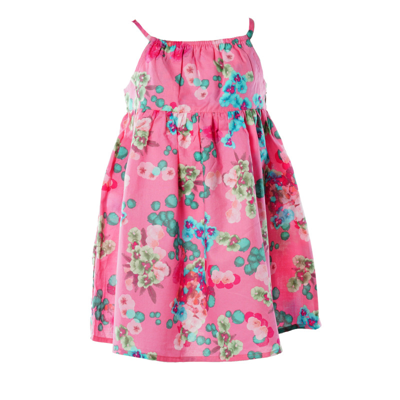 Памучна рокля с флорален принт за момиче розова  136632