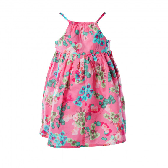 Памучна рокля с флорален принт за момиче розова Benetton 136633 2