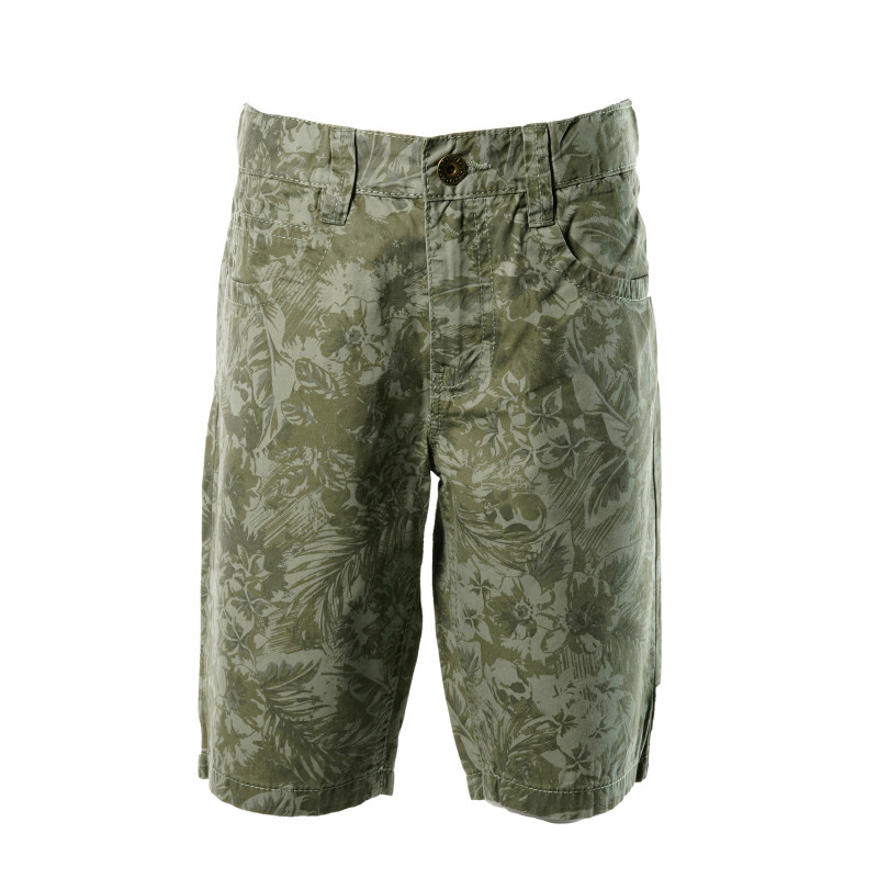 Памучни къси панталони за момче зелени с флорален принт  136798