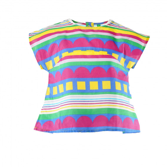 Памучна блуза с къс ръкав за момиче многоцветна Benetton 136859 