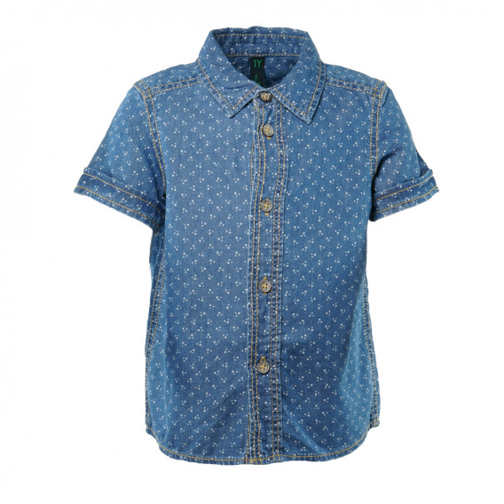Памучна риза с къс ръкав за момче синя Benetton 136894 