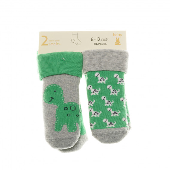 Комплект чорапи с прин на динозавър за момче, зелени Benetton 137145 