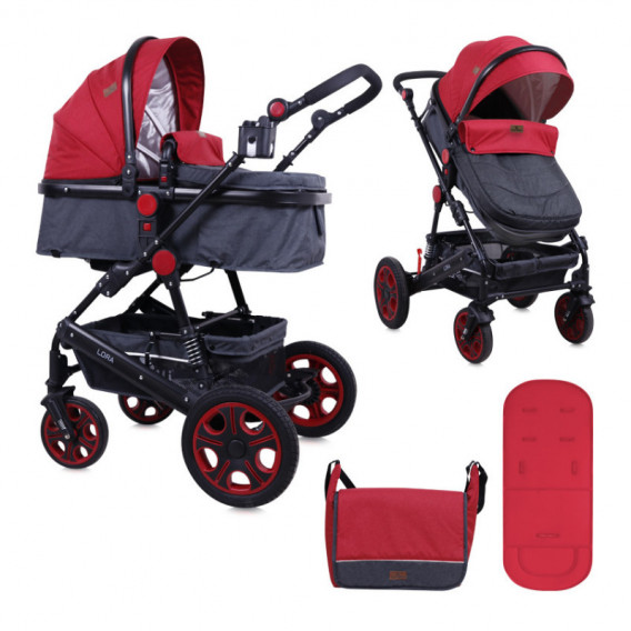 Комбинирана детска количка Lora Black and red 2 в 1 Lorelli 138037 