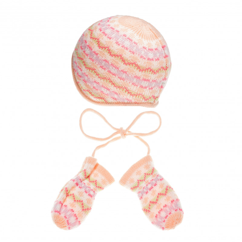 Комплект шапка и ръкавици за бебе за момиче розови  138368