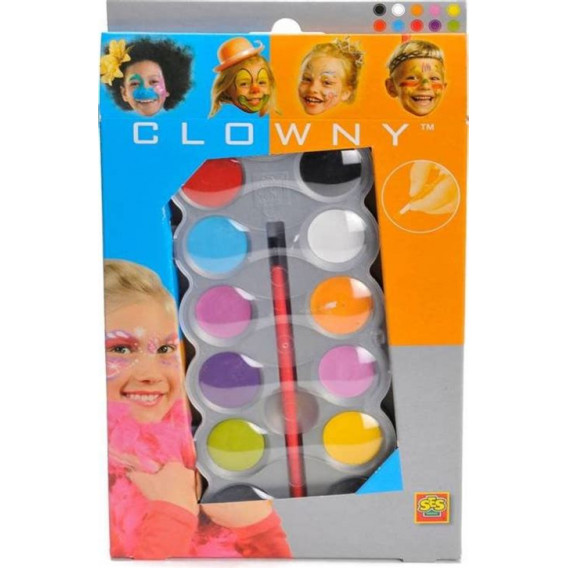 Комплект бои за лице, 10 цвята в ярки цветове, четка и пластмасова палитра SES 13859 