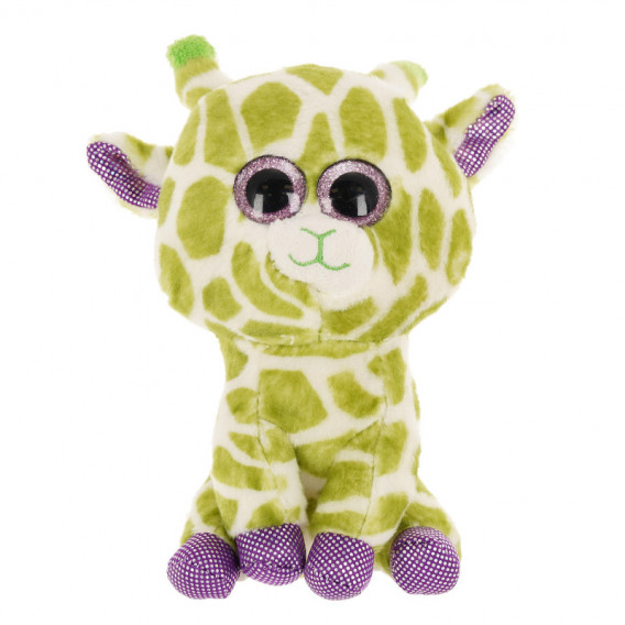 Плюшен жираф с брокатени очи и дрънкалка - зелен, 18 см Amek toys 143130 