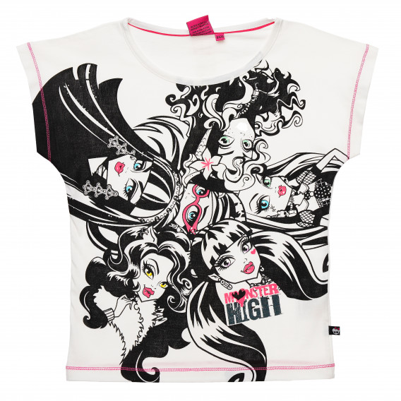 Памучна блуза с розови шевове за момиче, бяла Monster High 144150 