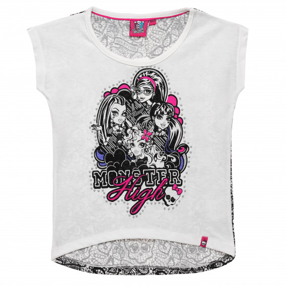 Памучна блуза с къс ръкав и принт за момиче, бяла Monster High 144194 