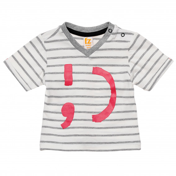 Памучна тениска за бебе в бяло и сиво райе FZ frendz 145911 