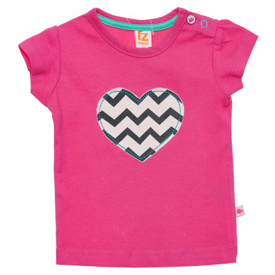 Памучна тениска за бебе с апликация на сърце, розова FZ frendz 145919 