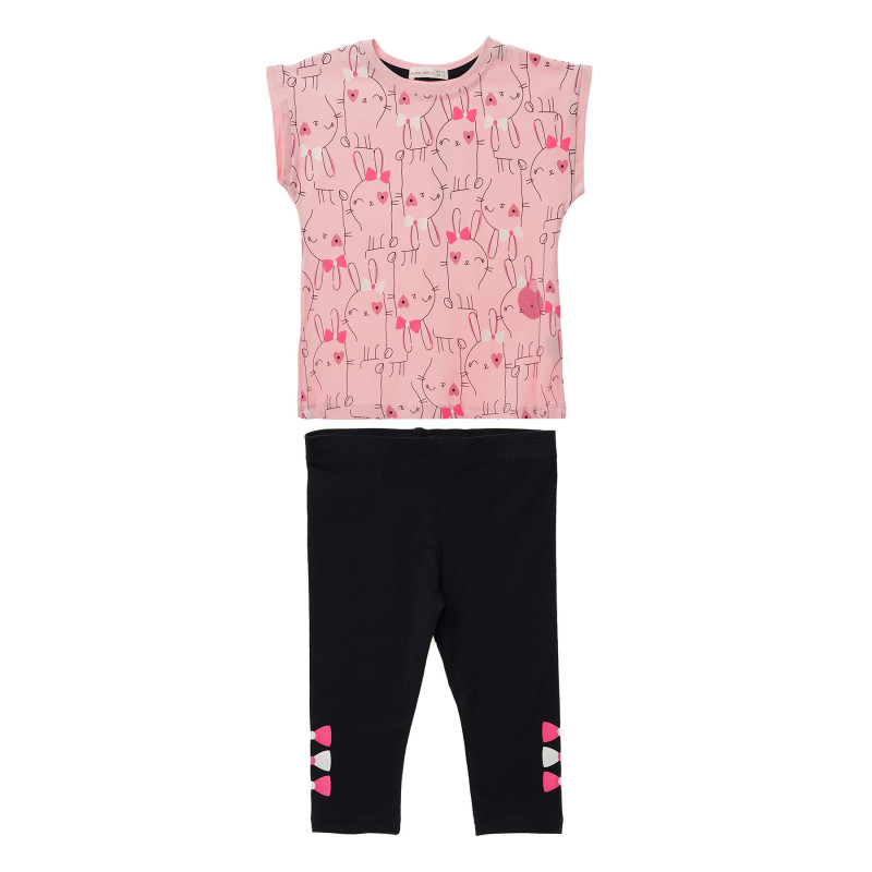 Комплект от блуза с принт и клин в розово и черно за момиче  148212