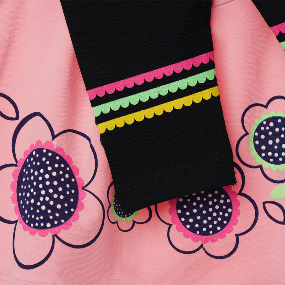 Комплект от блуза с къс ръкав и клин в розово и черно за момиче Acar 148325 4