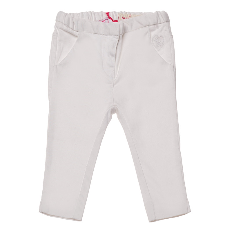 Памучен панталон с малка бродерия за бебе, бял  148598