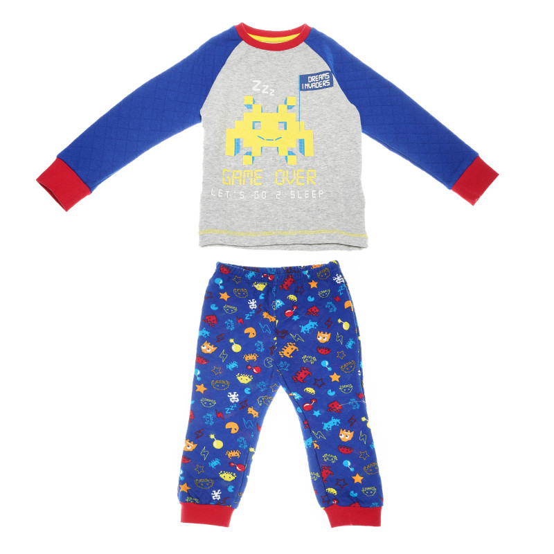 Памучна пижама за бебе за момче сиво-синя  148733