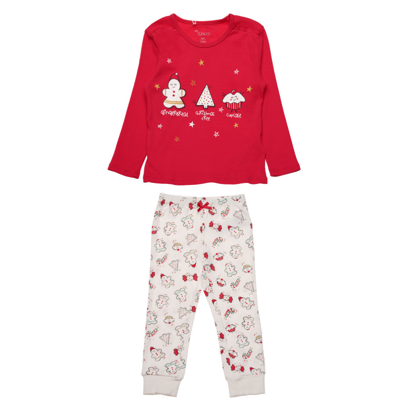 Памучна пижама от две части в червено и бяло за момиче  148758