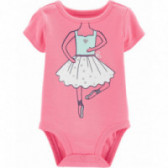 Памучно боди за бебе с къс ръкав и щампа на балерина розово Carter's 150074 