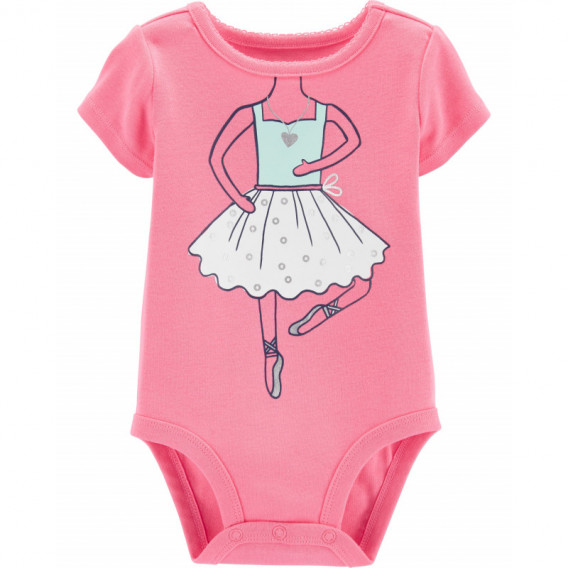 Памучно боди за бебе с къс ръкав и щампа на балерина розово Carter's 150074 