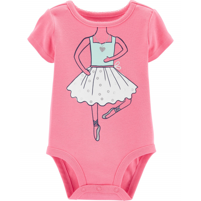 Памучно боди за бебе с къс ръкав и щампа на балерина розово  150074