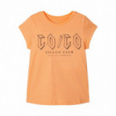 Тениска от органичен памук с принт за момиче оранжева Name it 150340 