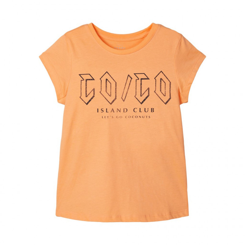 Тениска от органичен памук с принт за момиче оранжева  150340